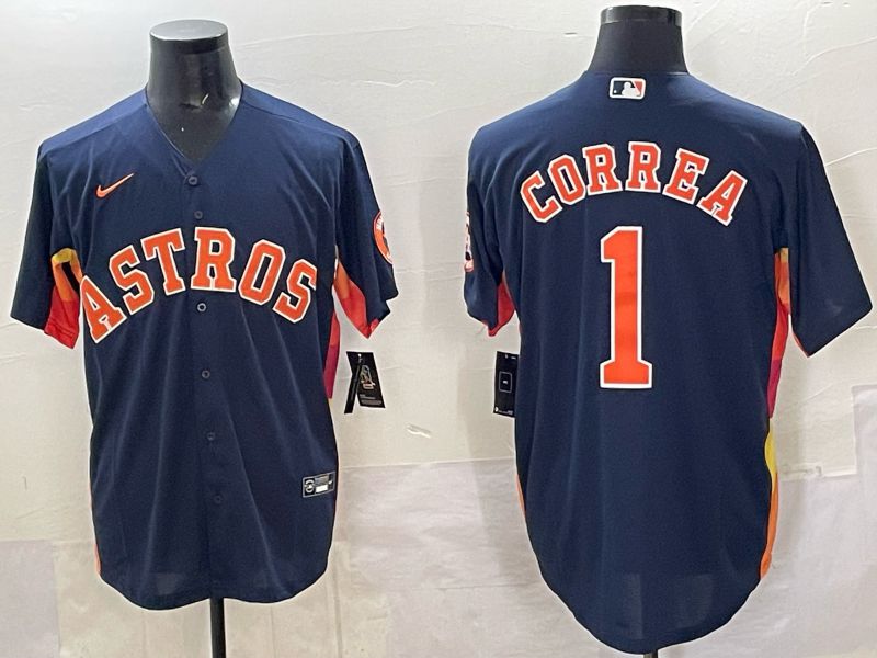 Men 2025 Houston Astros #1 Correa Blue Nike MLB Jersey 820